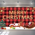 Grande striscione Merry Christmas con scritta glitter oro su sfondo scozzese rosso nero - 180*110CM Buffalo Plaid/Merry Christmas