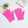 Pair of bright pink exfoliating bath gloves with elastic knit cuffs for body scrubbing - Rose Red