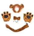 Flat lay of brown plush animal cosplay set with ears headband paws bowtie and tail - Lion 5-Piece Set