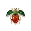 Vintage gold bee brooch with green wings and strawberry body featuring colorful crystals - Strawberry Insect