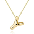 Polished 18K gold letter Y balloon pendant necklace with beaded chain on white background - Letter Y - Gold