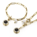 Gold stainless steel jewelry set with black gemstone pendants and pearl accents - Gold Color Black Onyx Pendant Set (KS139451-Z)
