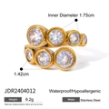 Waterproof 18k gold plated stainless steel multi-layer ring with sparkling zircon stones - Wrap Around Multi-Stone Style (JDR2404012)