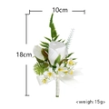 White artificial rose boutonniere for wedding with green leaves 18cm height - Boutonniere