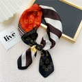 Elegant square neck scarf with orange floral, stripes and houndstooth pattern patchwork - 24 Copper Flower Stripe Red