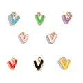 Letter V alloy pendants with colorful enamel finish and golden metal borders for DIY crafts - Letter V / Black