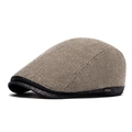 Berretto newsboy stile britannico in tweed spigato marrone con visiera in ecopelle - Cachi chiaro