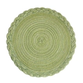 Round woven cotton placemat in mixed green and white with decorative lace edges - 30cm / Twist Green