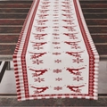 Camino de mesa navideño de lino con estampados de renos y copos de nieve sobre madera - 33*183cm / Reno Copo de Nieve a Cuadros Rojo Blanco