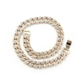 Chunky 15mm gold Cuban link chain necklace with sparkling rhinestones in hip hop style - 50cm / Rose Gold