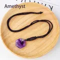 Natural hexagonal purple amethyst crystal pendant with hand-woven brown cord necklace - 2.5cm Hexagram Amethyst Pendant