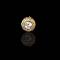 Orecchino a perno hip-hop tondo dorato con pavé di zirconi e cristallo su superficie riflettente - 1 Pezzo / Oro