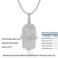 Hamsa Hand pendant in S925 sterling silver with 2.977CT round moissanite pavé - Hamsa Hand Moissanite