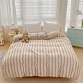 Minimalist beige duvet cover set with dark brown stripes and two white pillowcases - Light Coffee Stripes