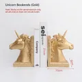 Paire de serre-livres licorne dorés en résine pour une décoration d'étagère de bureau - Or