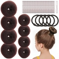 Hair styling tool set including brown bun makers, U-shaped pins, and elastic ties - 53-Piece Coffee Set (A) / Brown