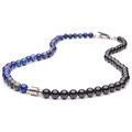Men's 6mm lapis lazuli and black obsidian bead necklace with stainless steel OT buckle - Stainless Steel OT Toggle Clasp / 6mm Bead / Lapis Lazuli And Black Obsidian