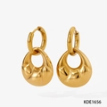 Polished gold PVD stainless steel double ring earrings with detachable teardrop charms - Gold Hollow Teardrop Earring (KDE1656)