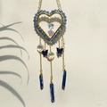 Blue beaded heart suncatcher with star crystal and natural gemstone pendant - Royal Blue Beads + Blue Butterfly + Blue Crystal