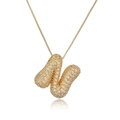 Gold plated balloon letter N necklace pendant with sparkling paved crystals for women - Letter N