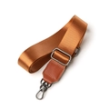 Adjustable 38mm ethnic style brown nylon shoulder strap with leather ends and metal clips - Solid Brown Top Grain Leather - Black Metal