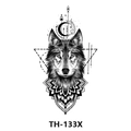 Wolf head temporary tattoo sticker with geometric mandala patterns and TH-133X model - Th-133 / 210*148mm
