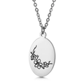 Silver stainless steel oval flower necklace pendant with minimalist floral engraving - March Narcissus (KN227536-Z)