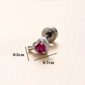 Clou de perçage flèche cœur en acier argenté avec zircon magenta et détails de taille - Argent 6#-Flèche À Travers Le Cœur / Argent