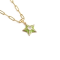Collana hip hop dorata con pendente a stella in smalto verde e pietre in zircone - Verde