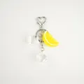 Detail of realistic lemon slice keychain with transparent ice cube charms and heart clasp - No.5-Lemon Slice with Heart Hook and Chain