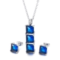 Set gioielli argento con pendente quadrato blu scuro e orecchini a lobo abbinati - Argento (Quadrato Blu)