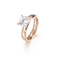 Bague minimaliste en acier inoxydable rose gold avec zircon classique serti à quatre griffes - US 6 / Bague Femme Or Rose avec Pierre (KR83048-K)