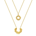 Collar de doble capa en acero inoxidable chapado en oro 18K con colgantes de sol y luna - Dorado