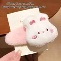 Pince à cheveux lapin blanc en peluche avec oreilles roses sur barrette recouverte - Barrette Lapin en Peluche (1#) / 1 Pièce (Pince de base env. 10 cm) / Crème