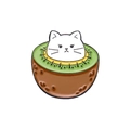 Cute white cat inside kiwi fruit cartoon badge crafted with premium enamel finish - Kiwi Cat