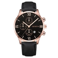 Fashion calendar quartz watch with black dial, rose gold case, and black leather strap - Black Dial Rose Gold Case Black Strap