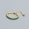 Adjustable S925 silver ring with golden base and green crystal emerald in pull design - Adjustable Open / Golden (Green Stone)