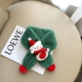 Green plush kids scarf featuring a snowman character and red pompom details - Snowman / Green