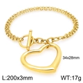 Bracciale dorato con ciondolo a cuore traforato, chiusura a barra e catena a O - Bracciale / Bracciale d'Oro (KB203109-Z)