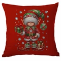 Red Christmas pillow cover with ornate jewel-encrusted elf print for sofa decor - Christmas Character