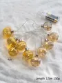 Christmas LED light string with 4cm gold and silver textured glass pinecone balls, 1.5m length - Glass Two-color Pumpkin Ball Light String / 1.5m 10 LEDs (Requires 2 AA Batteries)