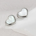 Pendientes de corazón minimalistas en plata con incrustación de nácar blanco - Pendientes de Corazón de Nácar / Color Acero