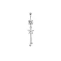 Silver stainless steel belly ring with zircon star pendant and hanging tassels - XY-14 Star Tassel
