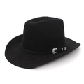 Black woven Panama fedora hat with wide brim and vintage silver buckle on leather band - M (56-58cm) / Black
