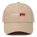 Berretto da baseball in cotone kaki con ricamo Love you e dettaglio patch arancione - Regolabile / Cachi