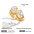 18K gold stainless steel ring with double teardrop white zircon stones variant - US 6 / Double Pear Stone (JDR0107024-6)