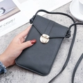 Schwarze Mini-Handytasche aus Leder mit Touchscreen-Fenster und Gold-Schnalle - Schwarz