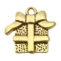 Golden gift box charm pendant with textured details for DIY jewelry making - 1pc Gift Box 16x15mm