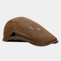 Detail of dark brown newsboy hat with silver star rivets and adjustable back strap - Dark Brown