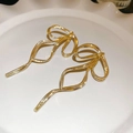 Elegant gold abstract twisted ribbon earrings on a white porcelain dish accessory - 39# Silver Needle - Gold